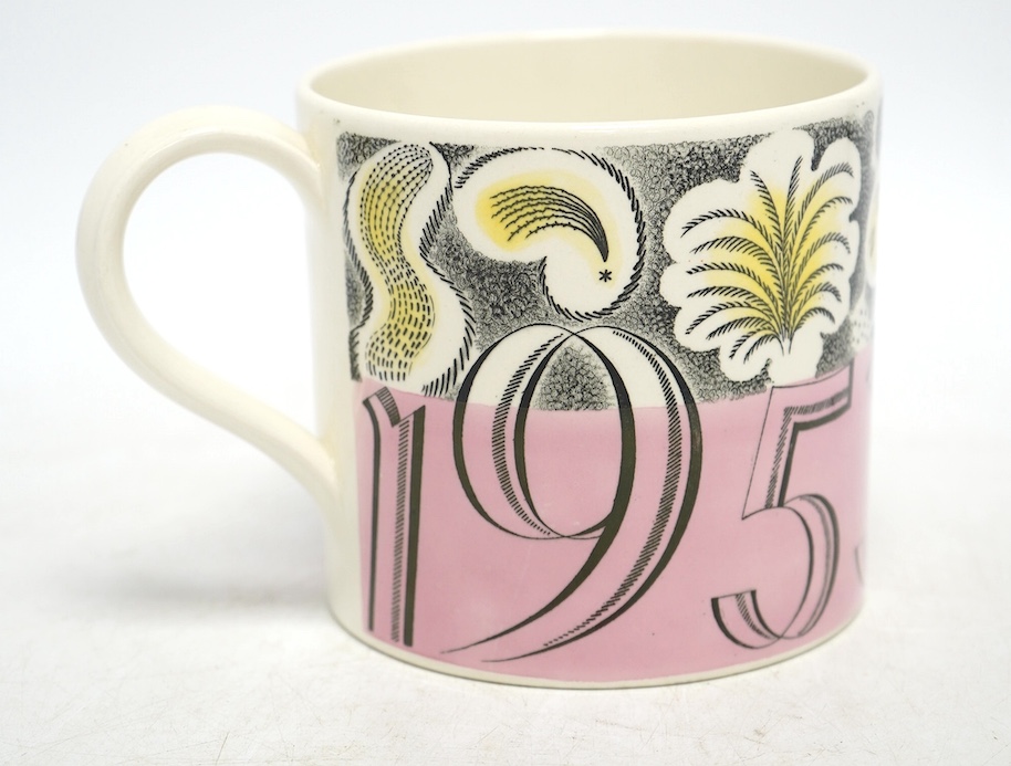 Eric Ravilious for Wedgwood, a 1953 Coronation mug, 10.5cm high, together with a Laura Knight coronation mug. Condition - fair to good
